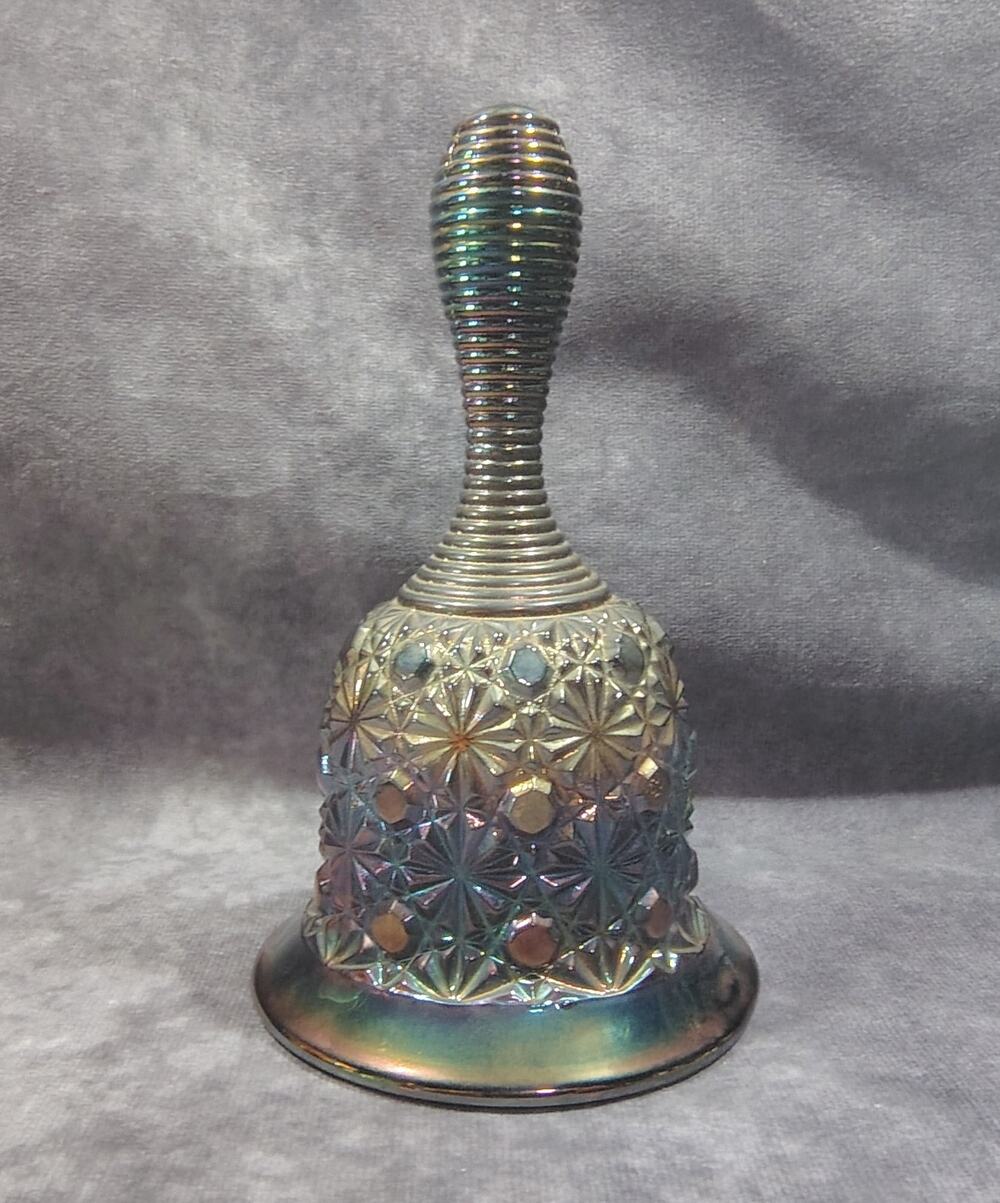 Vintage Fenton Carnival Glass Bell Amethyst Daisy & Button Pattern Iridescent